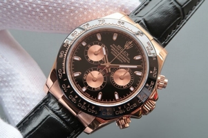 AAAAA Replica Rolex Daytona 116515 Black/RG Dial Black Leather Strap Rolex Watch00476