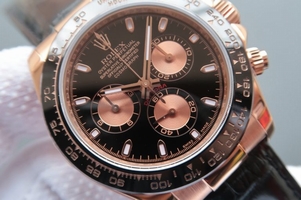 AAAAA Replica Rolex Daytona 116515 Black/RG Dial Black Leather Strap Rolex Watch00476