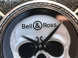 Bell-&-Ross BR01 Silver Case Burning Skull Tattoo Watch Silver Dial Leather Strap Watch00182