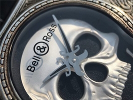 Bell-&-Ross BR01 Silver Case Burning Skull Tattoo Watch Silver Dial Leather Strap Watch00182