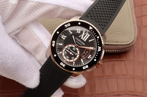 Best Cartier J Calibre De Cartier Diver Black Dial Bezel Black Rubber Strap Watch00984
