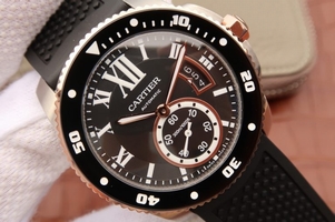 Best Cartier J Calibre De Cartier Diver Black Dial Bezel Black Rubber Strap Watch00984