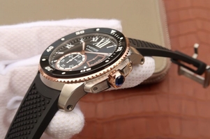 Best Cartier J Calibre De Cartier Diver Black Dial Bezel Black Rubber Strap Watch00984