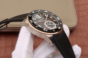 Best Cartier J Calibre De Cartier Diver Black Dial Bezel Black Rubber Strap Watch00984