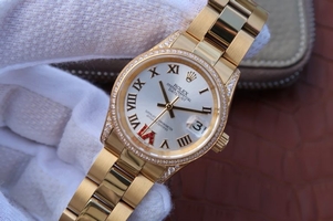 Best Knockoff Rolex DateJust 31mm Diamonds Bezel Roman Markers White Dial Watch00201