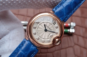 Cartier Ballon Bleu 28mm Ladies White Dial Diamonds Markers Ronda Quartz Watch00586