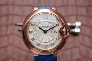 Cartier Ballon Bleu 28mm Ladies White Dial Diamonds Markers Ronda Quartz Watch00586