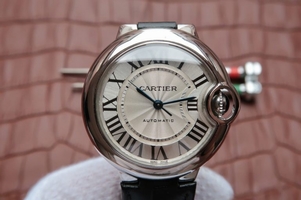 Cartier Ballon Bleu 33mm White Textured Dial Leather Strap Watch00636