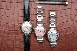 Cartier Ballon Bleu 33mm White Textured Dial Leather Strap Watch00636