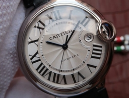 Cartier Ballon Bleu 42mm White Textured Dial Black Leather Strap Watch00099