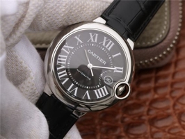 Cartier Cartier Ballon Bleu 42mm CRF Black Textured Dial Leather Strap Watch00812
