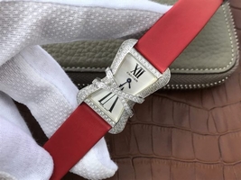 Cartier High Jewelry Watches WJ306014 White Dial Red Fabric Strap Watch00546