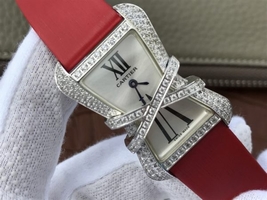 Cartier High Jewelry Watches WJ306014 White Dial Red Fabric Strap Watch00546