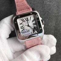 Cartier Santos 100 33mm White Dial Pink Leather Strap Watch00362