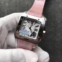 Cartier Santos 100 33mm White Dial Pink Leather Strap Watch00362