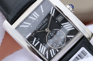 Cartier Tank MC Black Textured Dial Black Leather Strap Watch01081