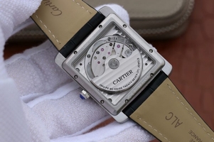 Cartier Tank MC Black Textured Dial Black Leather Strap Watch01081