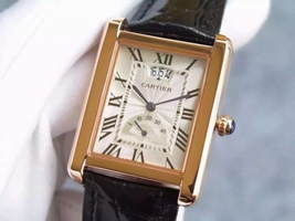 Cartier Tank W1560003 White Textured Black Leather Strap Watch00605