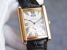 Cartier Tank W1560003 White Textured Black Leather Strap Watch00605