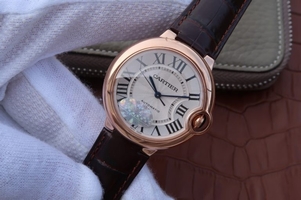 Cartier V6 Ballon Bleu 36mm White Textured Dial Leather Strap Watch00554