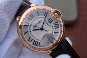 Cartier V6 Ballon Bleu 36mm White Textured Dial Leather Strap Watch00554