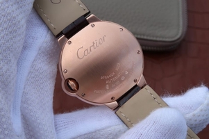 Cartier V6 Ballon Bleu 36mm White Textured Dial Leather Strap Watch00554