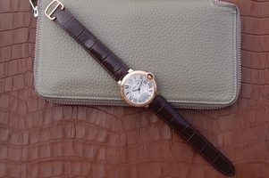 Cartier V6 Ballon Bleu 36mm White Textured Dial Leather Strap Watch00554