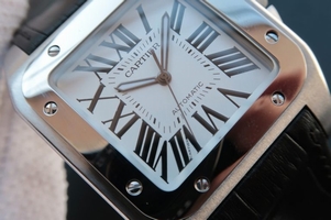 Cartier V6 Santos 100 41mm White Dial Black Leather Strap Watch01318