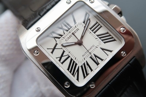 Cartier V6 Santos 100 W20106X8 36mm White Dial Black Leather Strap Watch00109