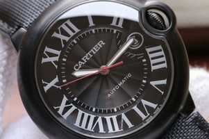 Cartier V6F Ballon Bleu 42mm All Black Black Textured Dial Leather Strap Watch00902