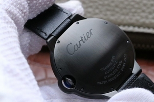 Cartier V6F Ballon Bleu 42mm All Black Black Textured Dial Leather Strap Watch00902