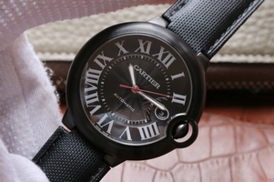 Cartier V6F Ballon Bleu 42mm All Black Black Textured Dial Leather Strap Watch00902