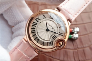 Cheap Cartier Ballon Bleu 33mm White Dial Leather Strap Ronda Quartz Watch00789