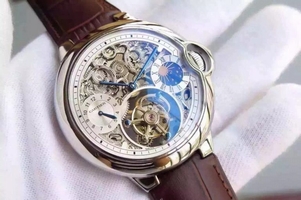 Cheap Cartier Ballon Bleu Skeleton Tourbillon White Dial Brown Leather Strap Watch00688