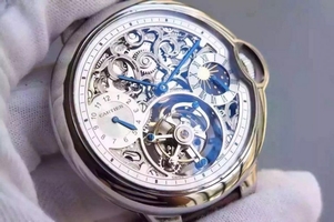 Cheap Cartier Ballon Bleu Skeleton Tourbillon White Dial Brown Leather Strap Watch00688