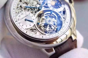 Cheap Cartier Ballon Bleu Skeleton Tourbillon White Dial Brown Leather Strap Watch00688