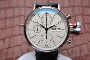 Cheap IWC Portofino Chrono IW391001 White Dial Leather Strap Watch01257