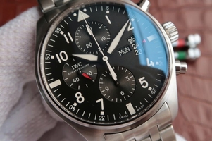 Copy IWC V6 Pilot Chrono IW377704 Black Dial Bracelet Watch00708