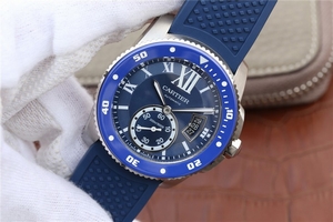Copy Luxury Cartier J Calibre De Cartier Diver Blue Dial Blue Rubber Strap Cartier Watch00168