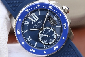 Copy Luxury Cartier J Calibre De Cartier Diver Blue Dial Blue Rubber Strap Cartier Watch00168