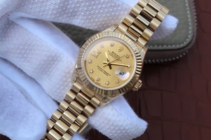 Copy Rolex DateJust 31mm Fluted Bezel Case Gold Dial Rolex Watch01000