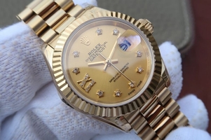 Copy Rolex DateJust 31mm Fluted Bezel Case Gold Dial Rolex Watch01000