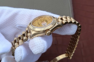 Copy Rolex DateJust 31mm Fluted Bezel Case Gold Dial Rolex Watch01000