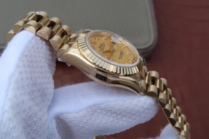 Copy Rolex DateJust 31mm Fluted Bezel Case Gold Dial Rolex Watch01000