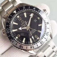 Copy Top Omega Planet Ocean 600M GMT Black/Silver Bezel Black Dial Bracelet Omega Watch00205
