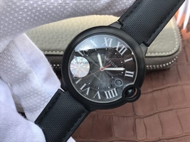 Designer Cartier Ballon Bleu 42mm All Black Black Textured Dial Leather Strap Cartier Watch01132