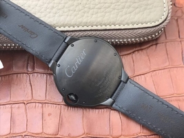 Designer Cartier Ballon Bleu 42mm All Black Black Textured Dial Leather Strap Cartier Watch01132