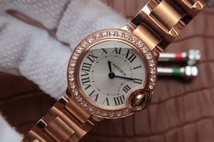 Fake Cartier Ballon Bleu 28mm Diamonds Bezel White Dial Bracelet Ronda Quartz Watch00753