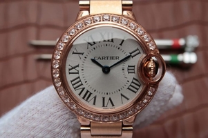 Fake Cartier Ballon Bleu 28mm Diamonds Bezel White Dial Bracelet Ronda Quartz Watch00753
