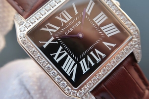 Fake Cartier Santos WH100651 Diamond Black Dial Leather Strap Watch00547